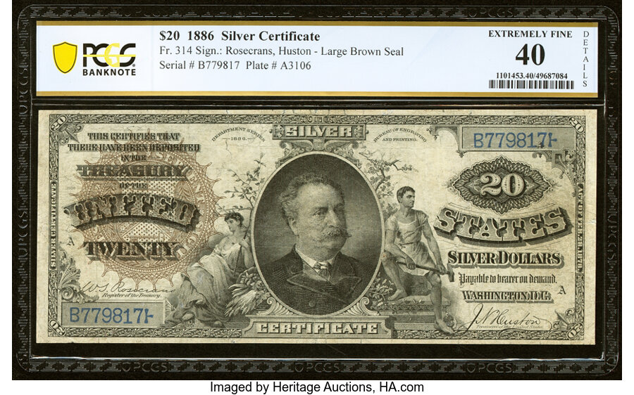 image for: Fr. 314 $20 1886 Silver Certificate PCGS Banknote Extremely Fine 40 Details....