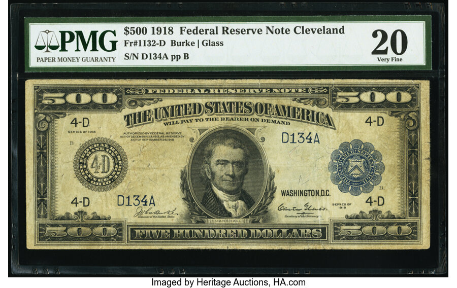 image for: Fr. 1132-D $500 1918 Federal Reserve Note PMG Very Fine 20....