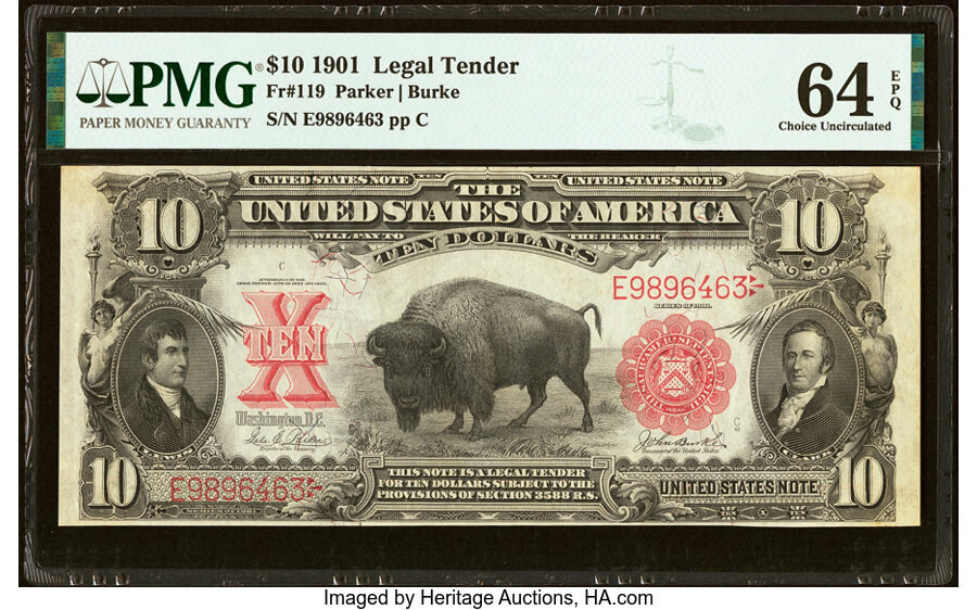 image for: Fr. 119 $10 1901 Legal Tender PMG Choice Uncirculated 64 EPQ....