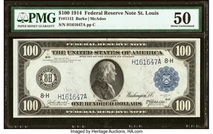 image for: Fr. 1112 $100 1914 Federal Reserve Note PMG About Uncirculated 50....