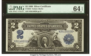 image for: Fr. 256 $2 1899 Silver Certificate PMG Choice Uncirculated 64 EPQ....