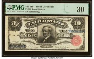 image for: Fr. 300 $10 1891 Silver Certificate PMG Very Fine 30....