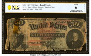 image for: Fr. 151 $50 1869 Legal Tender PCGS Banknote Good 6 Details....