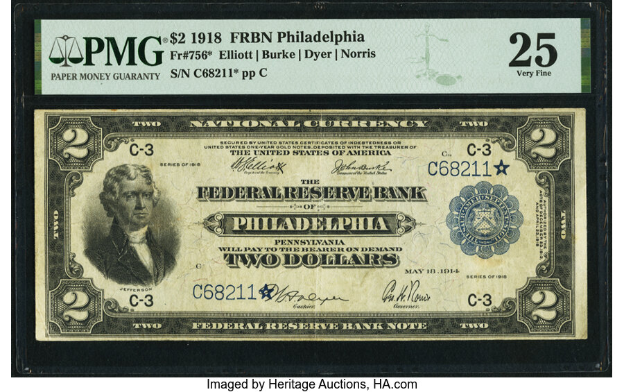 image for: Fr. 756* $2 1918 Federal Reserve Bank Star Note PMG Very Fine 25....