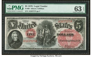 image for: Fr. 69 $5 1878 Legal Tender PMG Choice Uncirculated 63 EPQ....