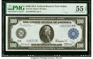 image for: Fr. 1124 $100 1914 Federal Reserve Note PMG About Uncirculated 55 EPQ....