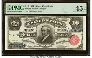 image for: Fr. 299 $10 1891 Silver Certificate PMG Choice Extremely Fine 45 EPQ....