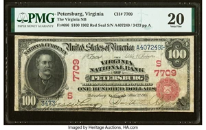 image for: Petersburg, VA - $100 1902 Red Seal Fr. 686 The Virginia National Bank Ch. # (S)7709 PMG Very Fine 20....