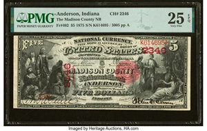image for: Anderson, IN - $5 1875 Fr. 402 The Madison County National Bank Ch. # 2346 PMG Very Fine 25 EPQ....