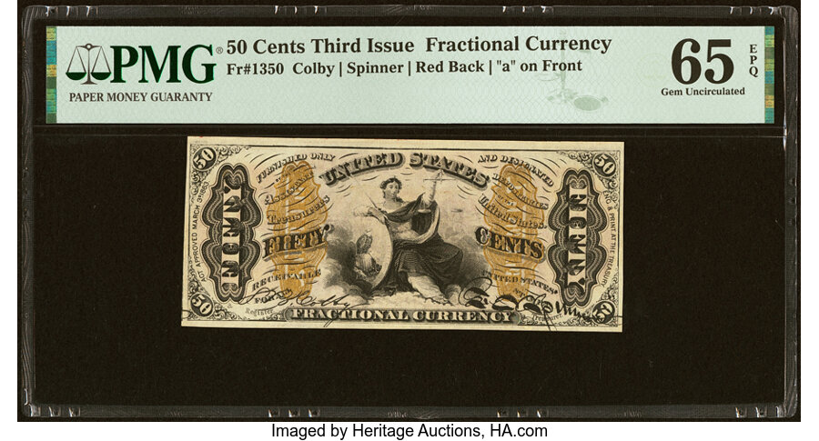 image for: Fr. 1350 50¢ Third Issue Justice PMG Gem Uncirculated 65 EPQ....