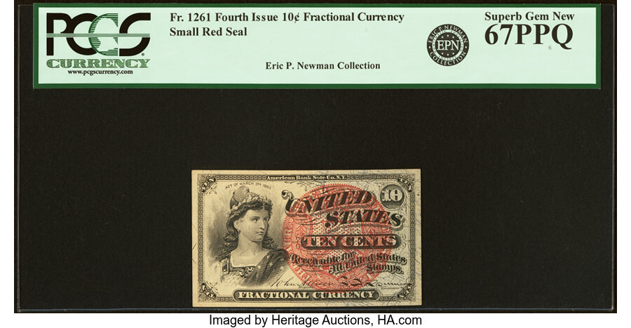 image for: Fr. 1261 10¢ Fourth Issue PCGS Superb Gem New 67PPQ....