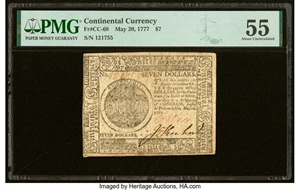 image for: Continental Currency May 20, 1777 $7 PMG About Uncirculated 55....