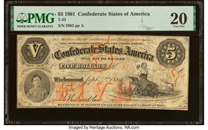 image for: T32 $5 1861 PF-1 Cr. 246 PMG Very Fine 20....