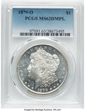 image for: 1879-O $1 MS63 Deep Mirror Prooflike PCGS. PCGS Population: (46/32). Mintage 2,887,000. ...