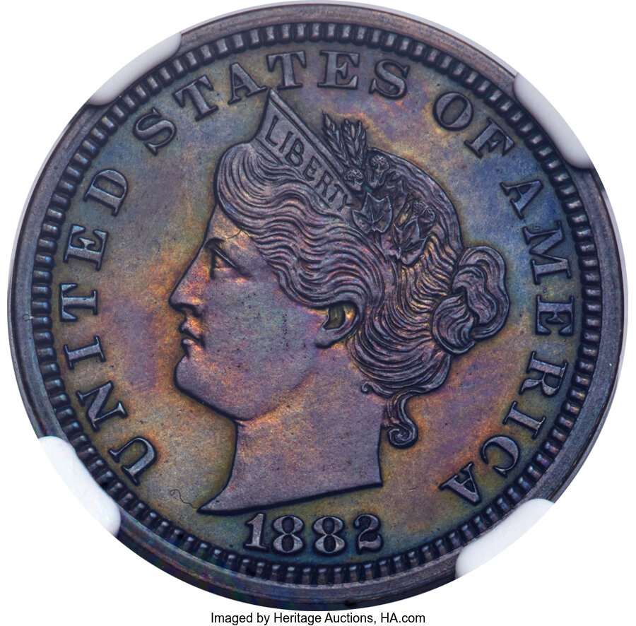 image for: 1882 5C Liberty Nickel, Judd-1678, Pollock-1880, High R.7, PR60 Brown NGC....