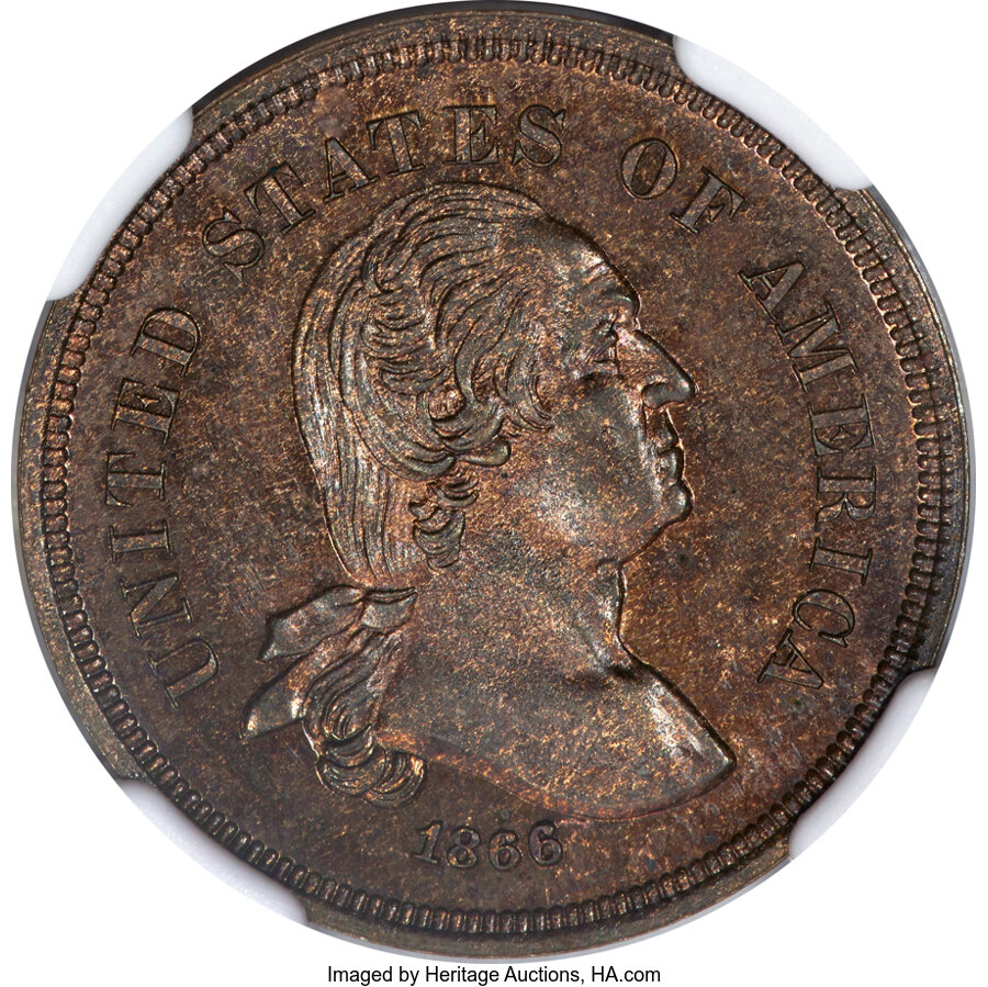 image for: 1866 5C Washington Five Cents, Judd-462, Pollock-536, Baker-45B, GW-772, Low R.7, PR63 Red and Brown NGC....