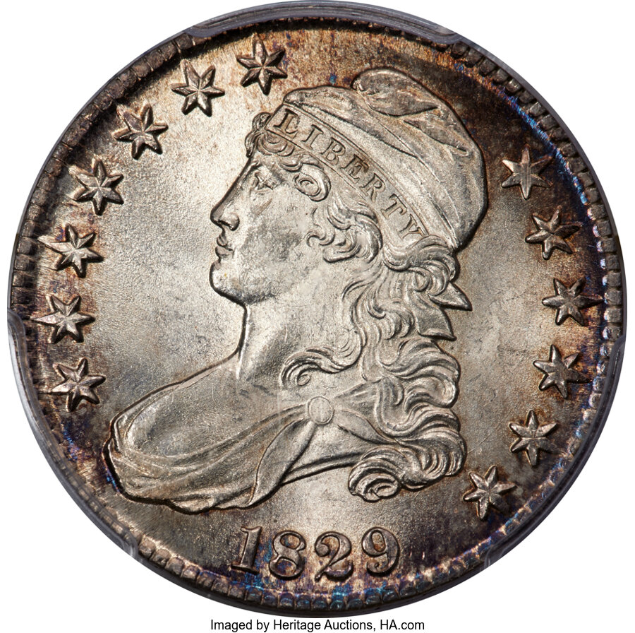 image for: 1829 50C Small Letters, O-105, R.1, MS64 PCGS....