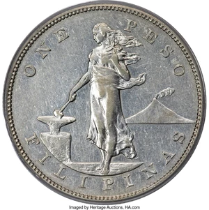 image for: 1906-S Philippines Peso, KM-168, Allen 16.08, XF45 PCGS....