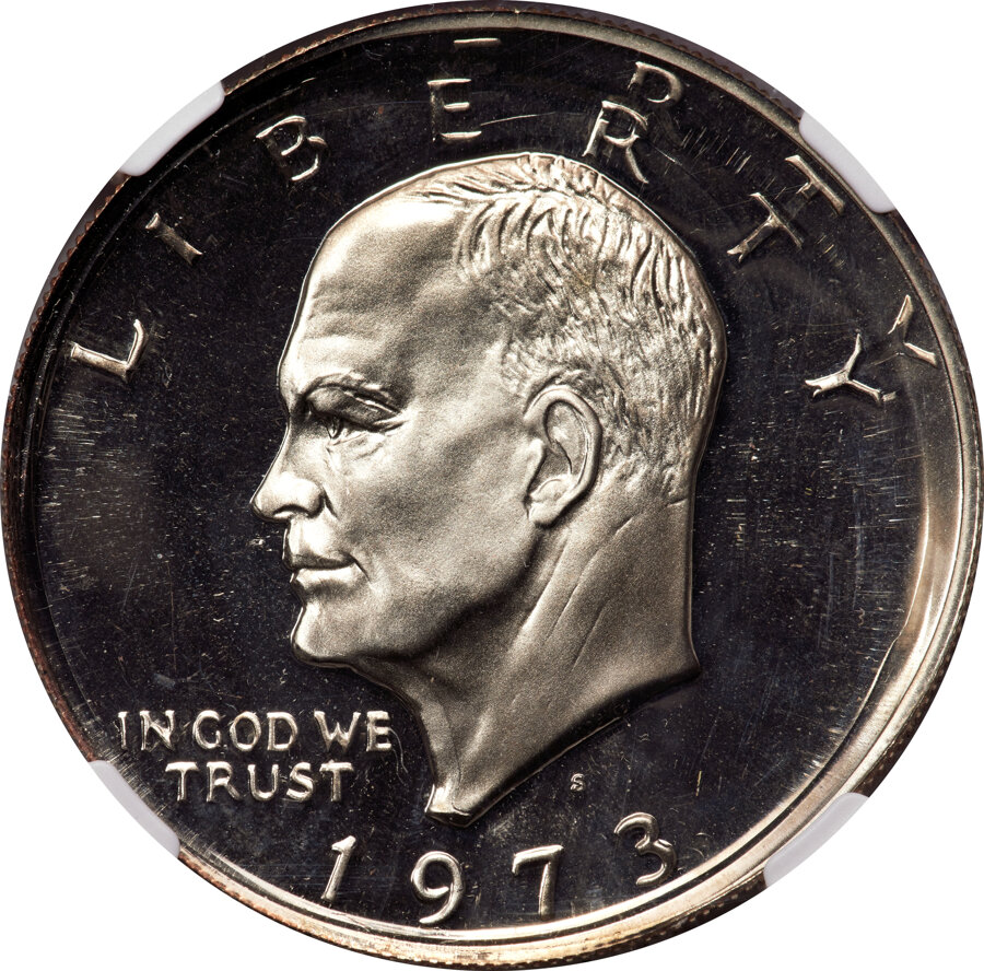 image for: 1973-S $1 Eisenhower Dollar, Clad -- Double Struck, Second Strike Broadstruck -- PR69 Cameo NGC....