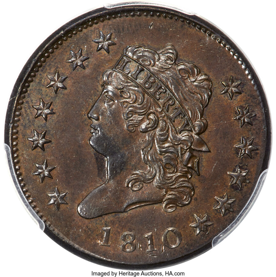image for: 1810 1C S-284, B-5, R.3, MS65 Brown PCGS....