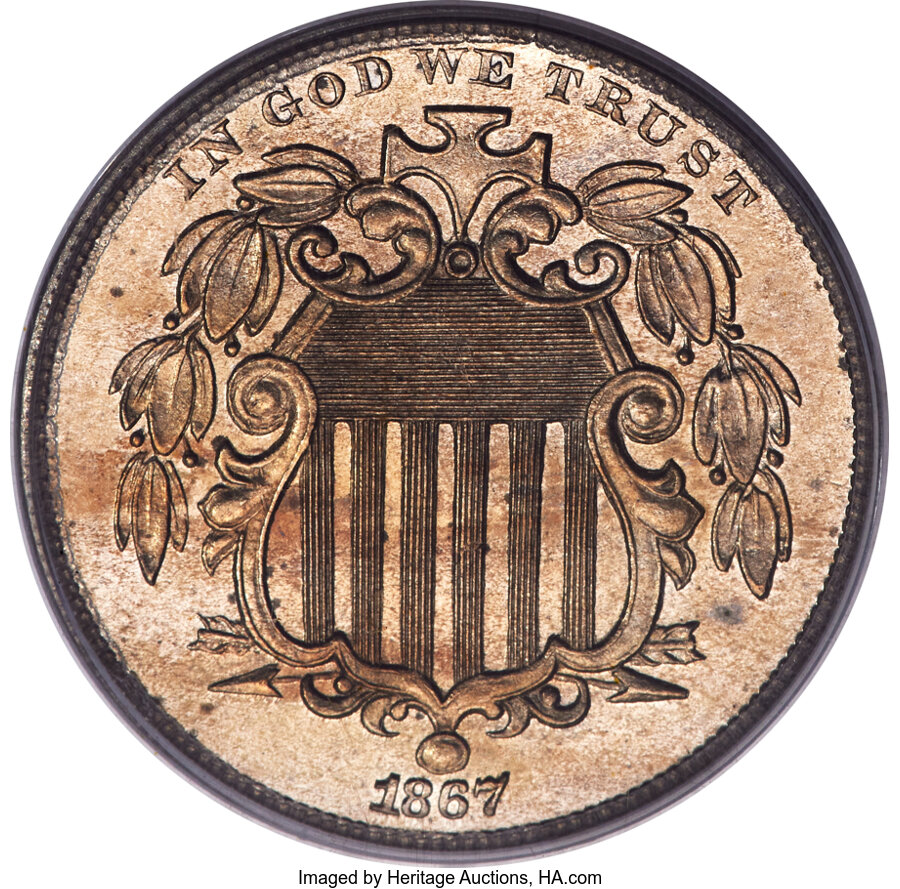 image for: 1867 5C Rays, JD-1, R.6, PR64 Cameo PCGS....