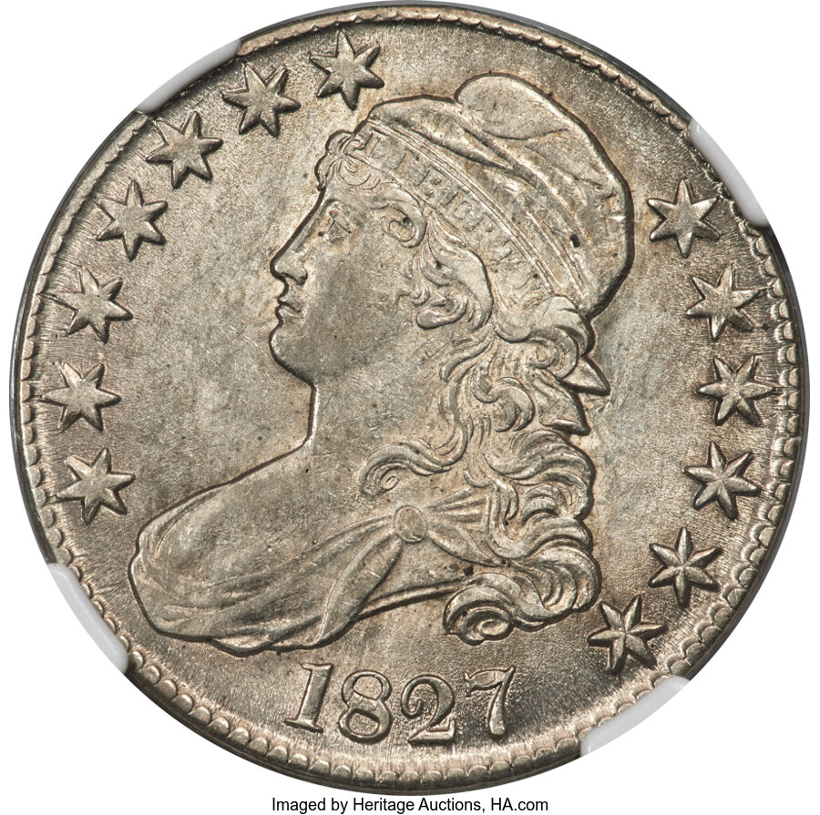 image for: 1827 50C Square Base 2, O-125, R.3, AU55 NGC....