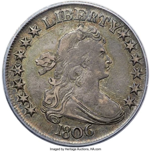 image for: 1806 50C Pointed 6, Stem, O-120a, T-28, R.4, VF35 PCGS. CAC....