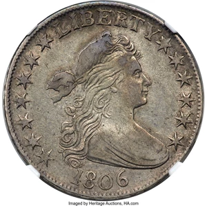 image for: 1806 50C Pointed 6, No Stem, O-109, T-15, R.1, XF40 NGC....