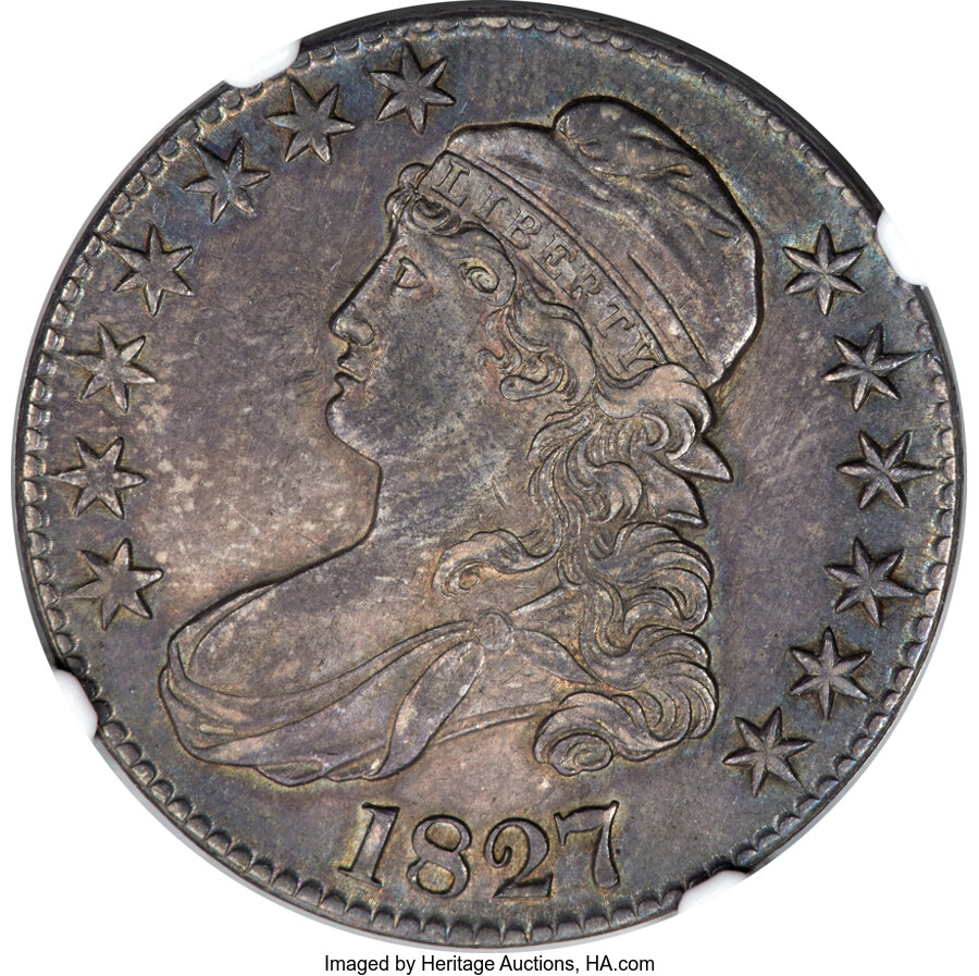 image for: 1827 50C Square Base 2, O-112, R.3, AU55 NGC....