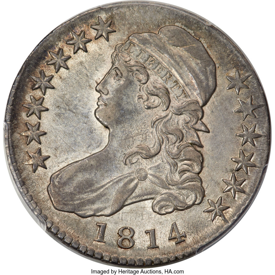 image for: 1814 50C O-102a, R.2, AU58 PCGS. CAC....