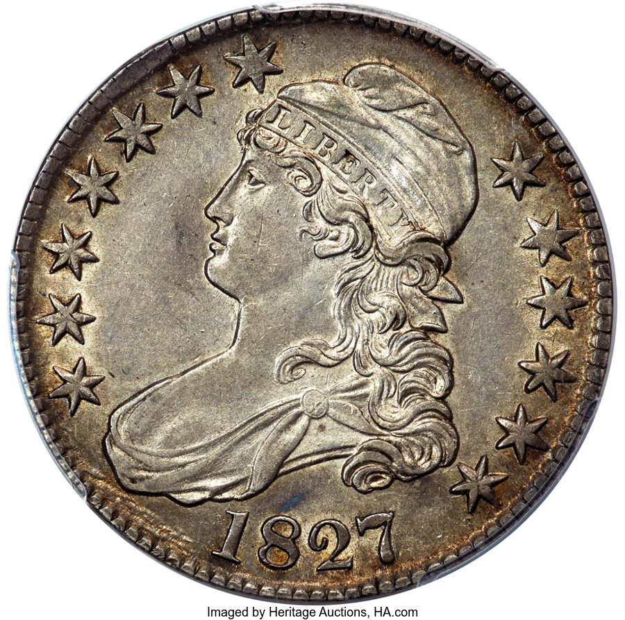 image for: 1827 50C Square Base 2, O-120a, R.2, AU53 PCGS....