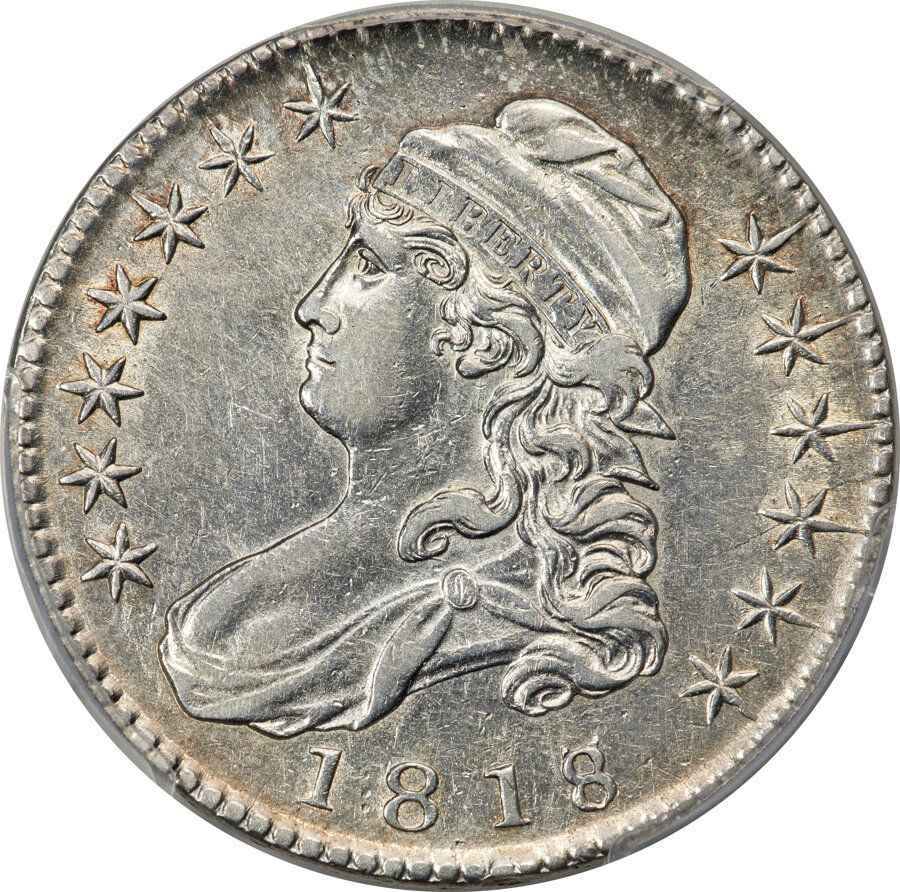 image for: 1818/7 50C Large 8, O-103a, R.4, AU50 PCGS....