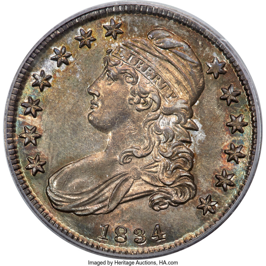 image for: 1834 50C Small Date, Small Letters, O-109, R.1, MS62 PCGS....