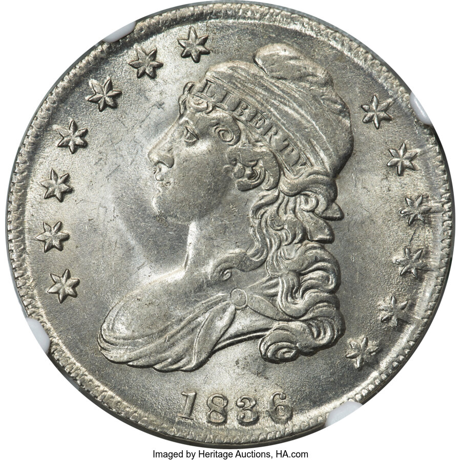 image for: 1836 50C Lettered Edge, O-107, High R.4, MS62 NGC....