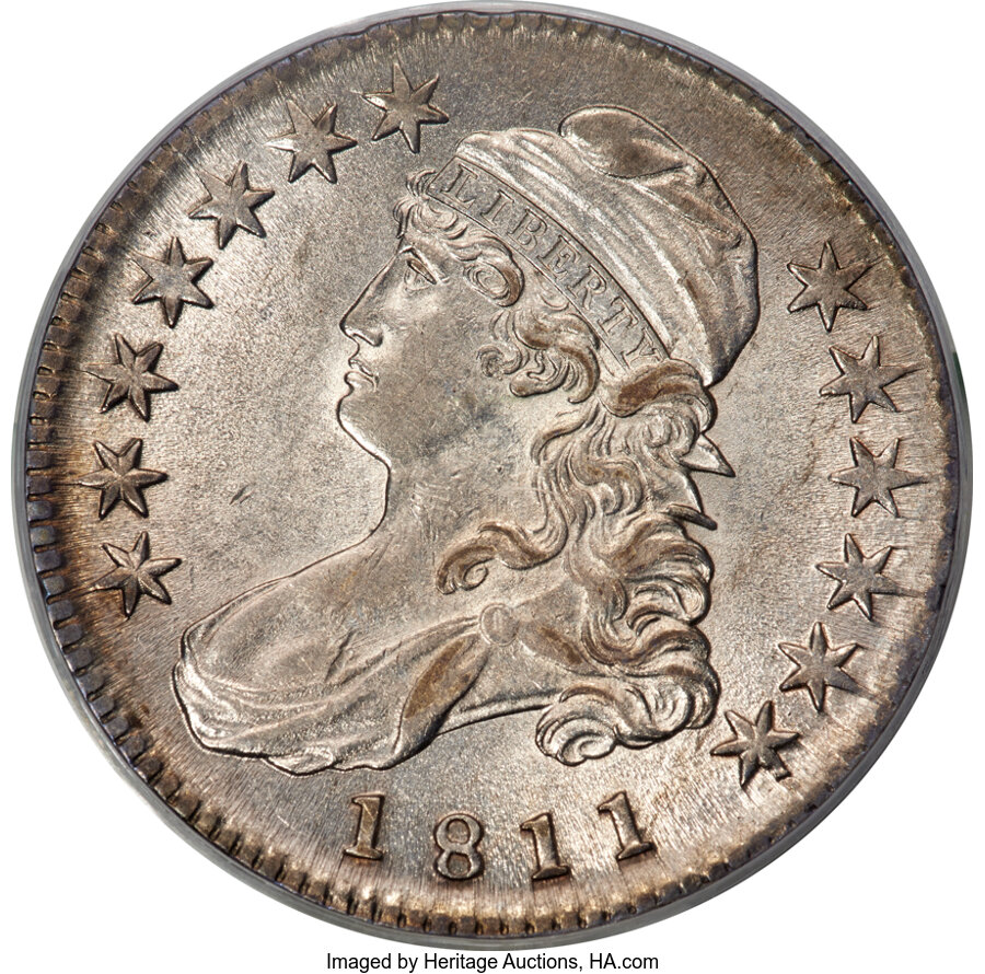 image for: 1811 50C Small 8, O-110a, R.1, AU55 PCGS. CAC....