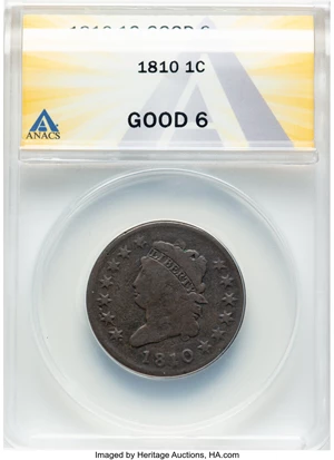 image for: 1810 1C S-282, B-3, R.2, Good 6 ANACS. Mintage 1,458,500....