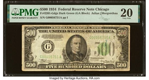 image for: Fr. 2201-G $500 1934 Federal Reserve Note. PMG Very Fine 20....