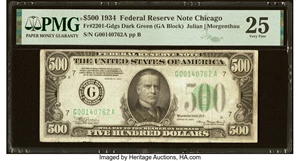 image for: Fr. 2201-G $500 1934 Federal Reserve Note. PMG Very Fine 25....