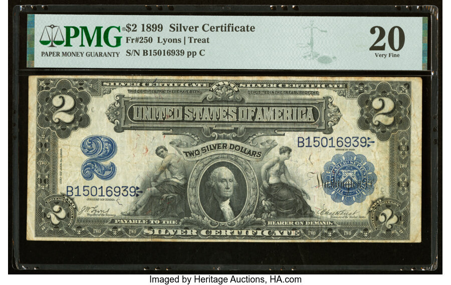 image for: Fr. 250 $2 1899 Silver Certificate PMG Very Fine 20....