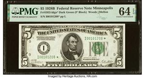 image for: Fr. 1952-I* $5 1928B Federal Reserve Star Note. PMG Choice Uncirculated 64 EPQ....