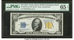 image for: Fr. 2308 $10 1934 Mule North Africa Silver Certificate. PMG Gem Uncirculated 65 EPQ....