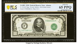 image for: Fr. 2210-F $1,000 1928 Federal Reserve Note. PCGS Banknote Gem Unc 65 PPQ....