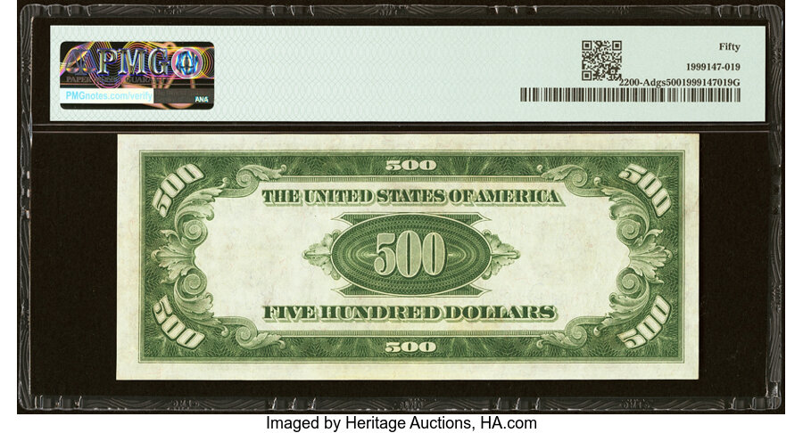 image for: Fr. 2200-A $500 1928 Federal Reserve Note. PMG About Uncirculated 50....