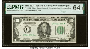 image for: Fr. 2152-C* $100 1934 Federal Reserve Star Note. PMG Choice Uncirculated 64 EPQ....