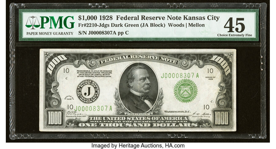 image for: Fr. 2210-J $1,000 1928 Federal Reserve Note. PMG Choice Extremely Fine 45....