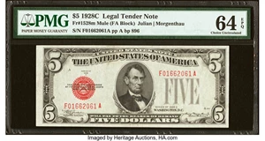 image for: Fr. 1528 $5 1928C Mule Legal Tender Note. PMG Choice Uncirculated 64 EPQ....