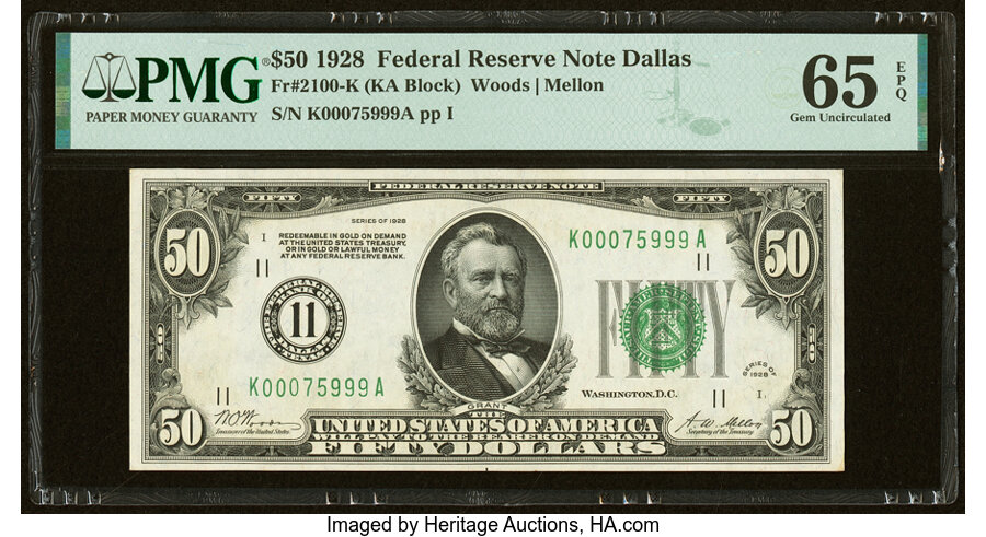 image for: Fr. 2100-K $50 1928 Federal Reserve Note. PMG Gem Uncirculated 65 EPQ....