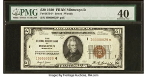 image for: Low Serial Number 29 Fr. 1870-I* $20 1929 Federal Reserve Bank Star Note. PMG Extremely Fine 40....