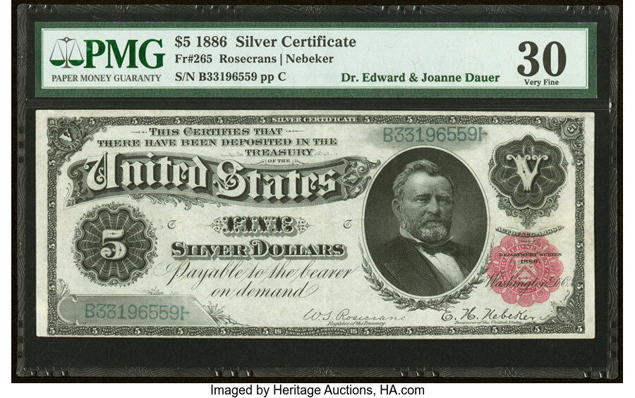 image for: Fr. 265 $5 1886 Silver Certificate PMG Very Fine 30....