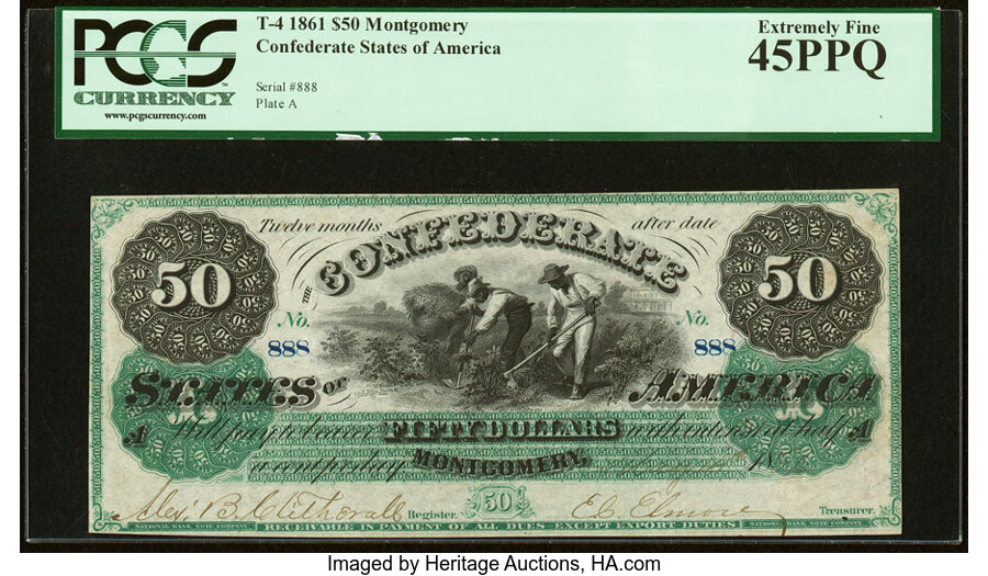 image for: Military Endorsement "Thomas K. Jackson Capt CSA" T4 $50 1861 PF-2 Cr. 4 PCGS Extremely Fine 45PPQ....